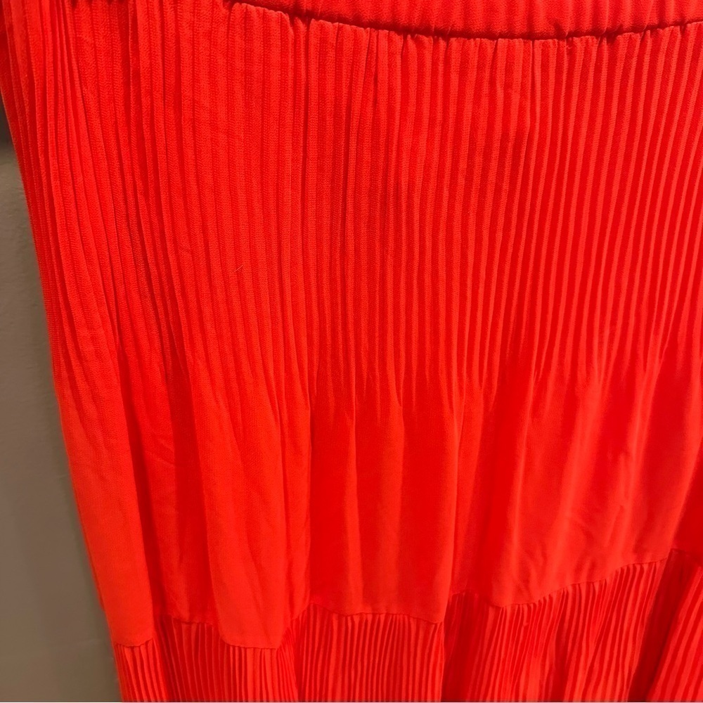 Maxi Tiered Sheer micro pleats bright reddish coral skirt fully lined size 6 C53 - Picture 4 of 10